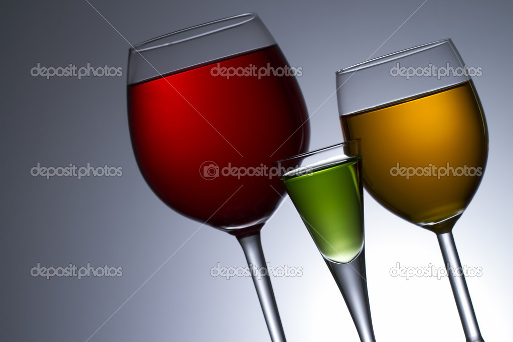 Three Colors of alcohol in glass