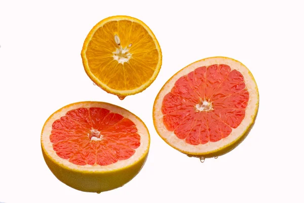 Fresh Grapefruit Orange Slices Isolated White Background — Stock Photo, Image