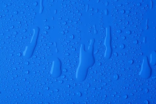 Water Drops Blue Color Surface — Φωτογραφία Αρχείου