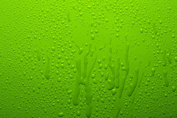 Gocce Acqua Sulla Superficie Colore Verde — Foto Stock