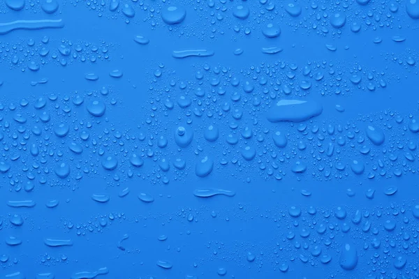 Water Drops Blue Color Surface — Stock Photo, Image