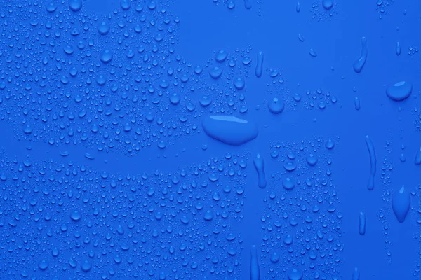 Vatten Droppar Blå Färg Yta — Stockfoto