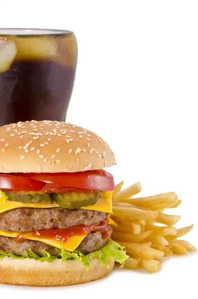 Hamburgare, pommes frites och cola — Stockfoto