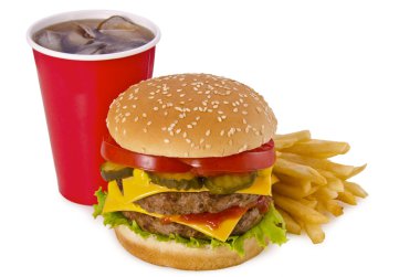 hamburger, patates kızartması ve kola