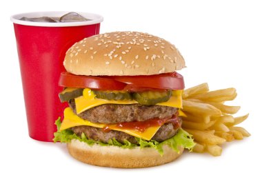 hamburger, patates kızartması ve kola