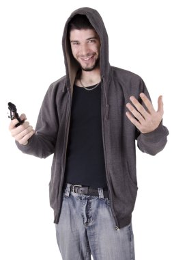 mutlu bir adam holding silahı