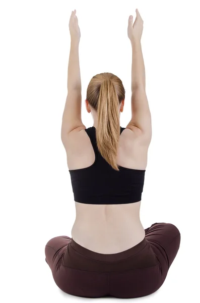 Sitting woman doing stretching — Stock Photo, Image