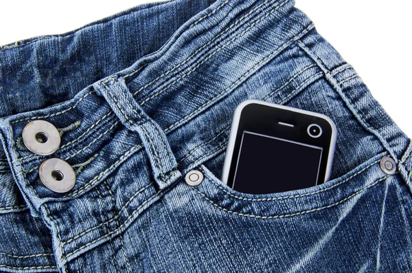A zsebében a mobiltelefon — Stock Fotó