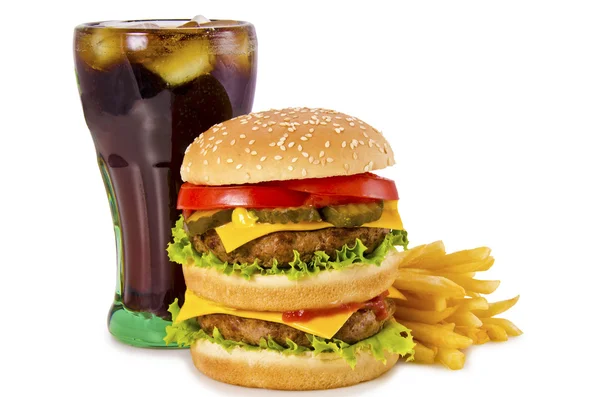 Hamburger, patates kızartması ve kola — Stok fotoğraf