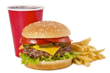 hamburger, patates kızartması ve kola