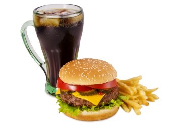 hamburger, patates kızartması ve kola