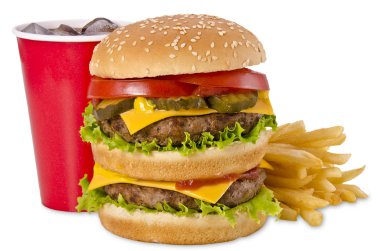 hamburger, patates kızartması ve kola