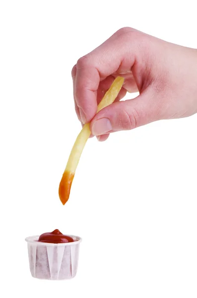 Dipping french fry — Stock Photo, Image