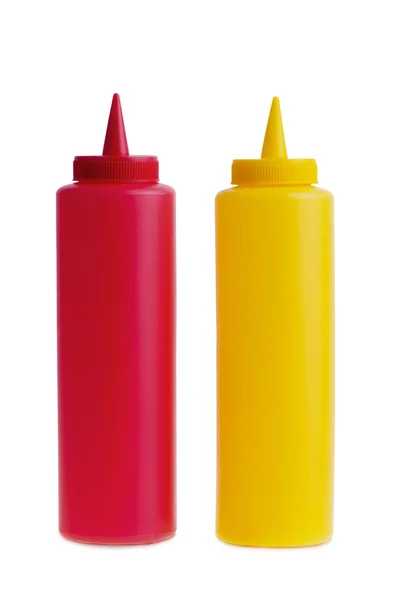 Butelki ketchupu i musztardy. — Zdjęcie stockowe