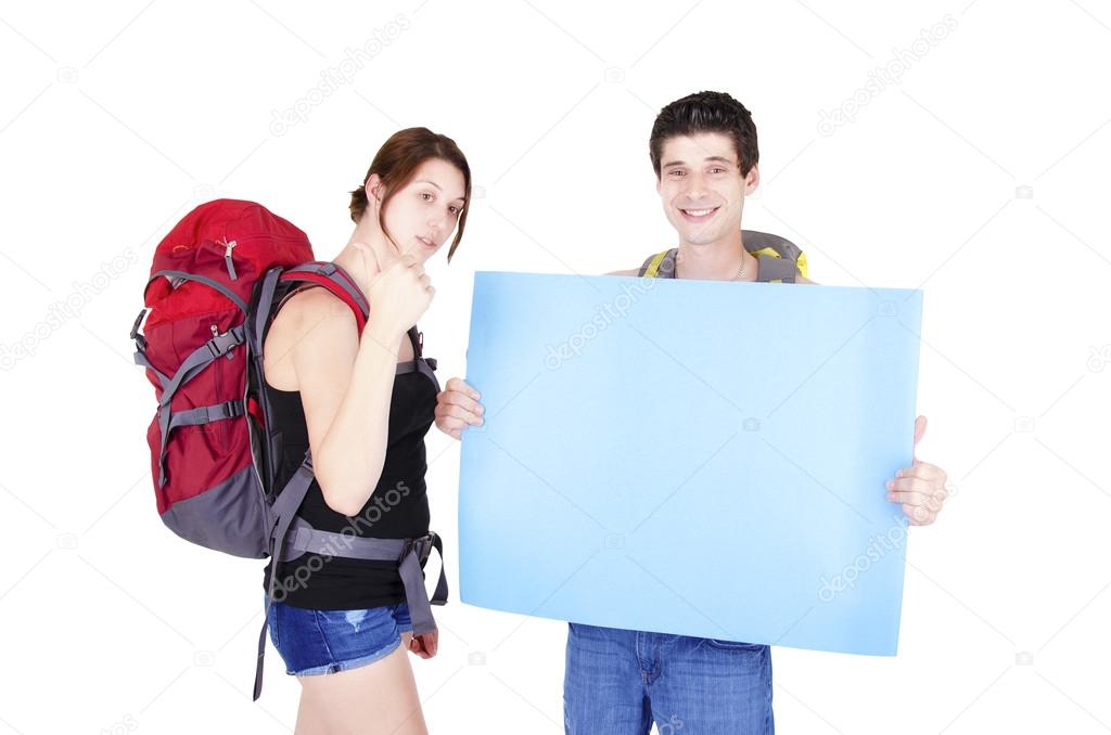 Young couple in expedition.