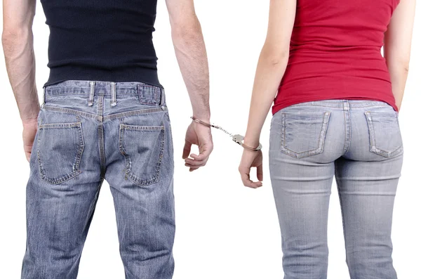 Man and woman hands in handcuffs. — Stock Photo, Image