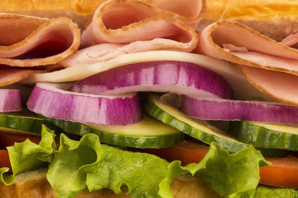 Close Submarine Ham Sandwich Tasty Healthy Snack — Stockfoto