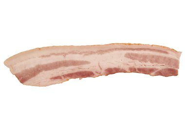 Beyaz arka planda izole edilmiş taze pastırma şeridi. Kes şunu..