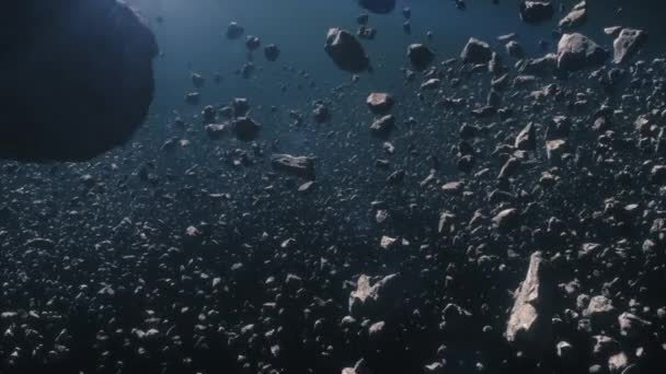 Flying Asteroid Field Deep Space Linear Camera Move — Vídeo de stock