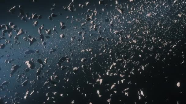 Render Animation Asteroids Belt Deep Blue Space Slow Cinematic Linear — Vídeo de Stock
