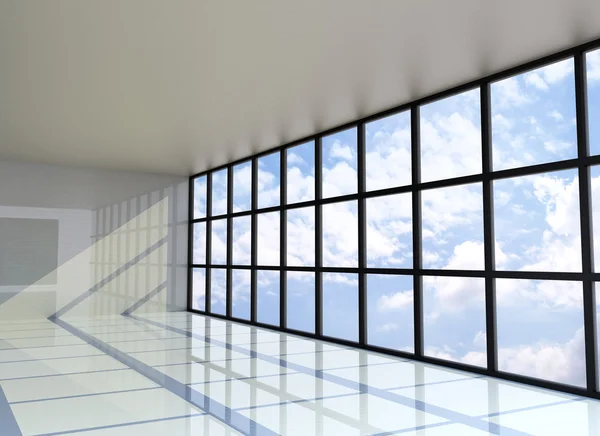 Dış mavi gökyüzü ile boş oda — Stockfoto