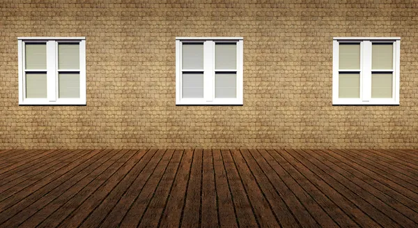 Три окна в гранж интерьере — стоковое фото