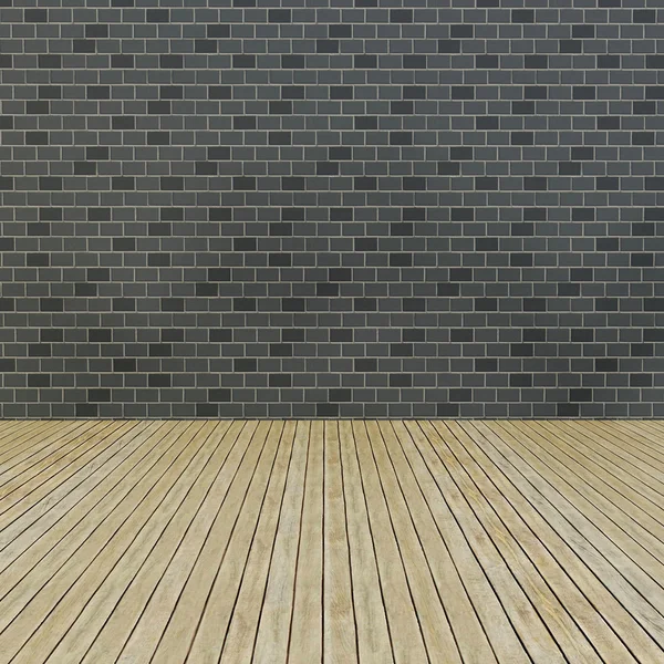 Trä golv och mönster tegelvägg — Stockfoto