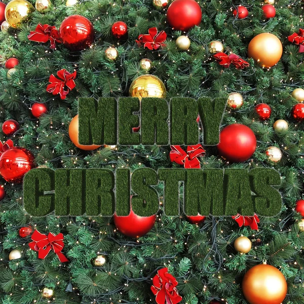 Mutlu Noeller, dekoratif Noel topları ve Noel ağacı — Stok fotoğraf