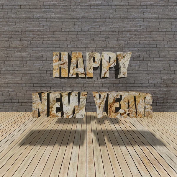 Happy New Year and grunge brick wall — Stock Photo, Image