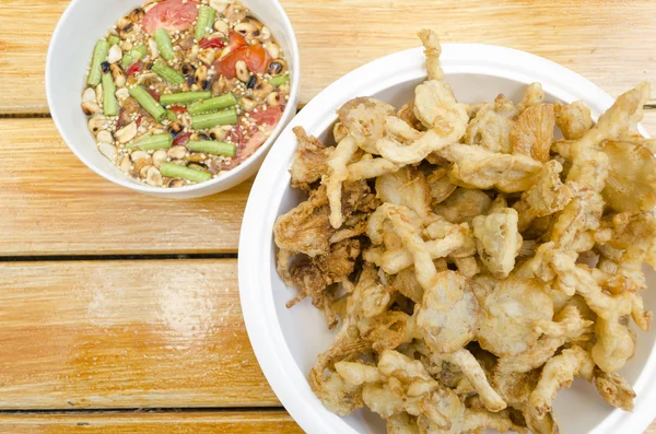 Fried mushroom with spicy sauce — Stock Photo, Image