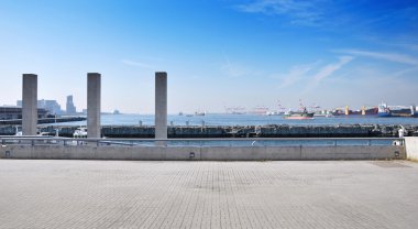 Panorama görünüm tempozan harborland bağlantı noktası alanına, osaka, Japonya