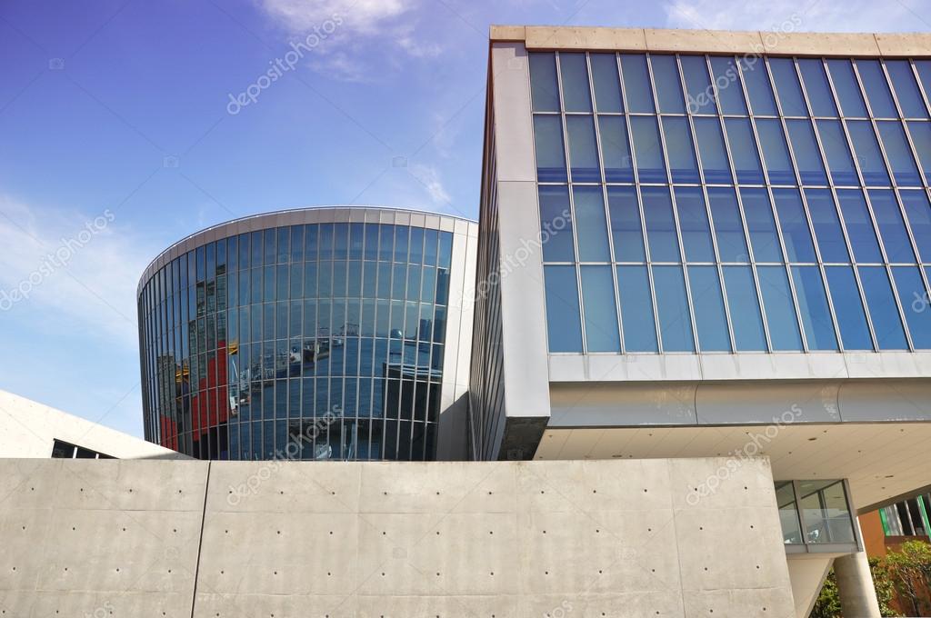 Bare concrete and glass museum Osaka, Japan Stock Photo by