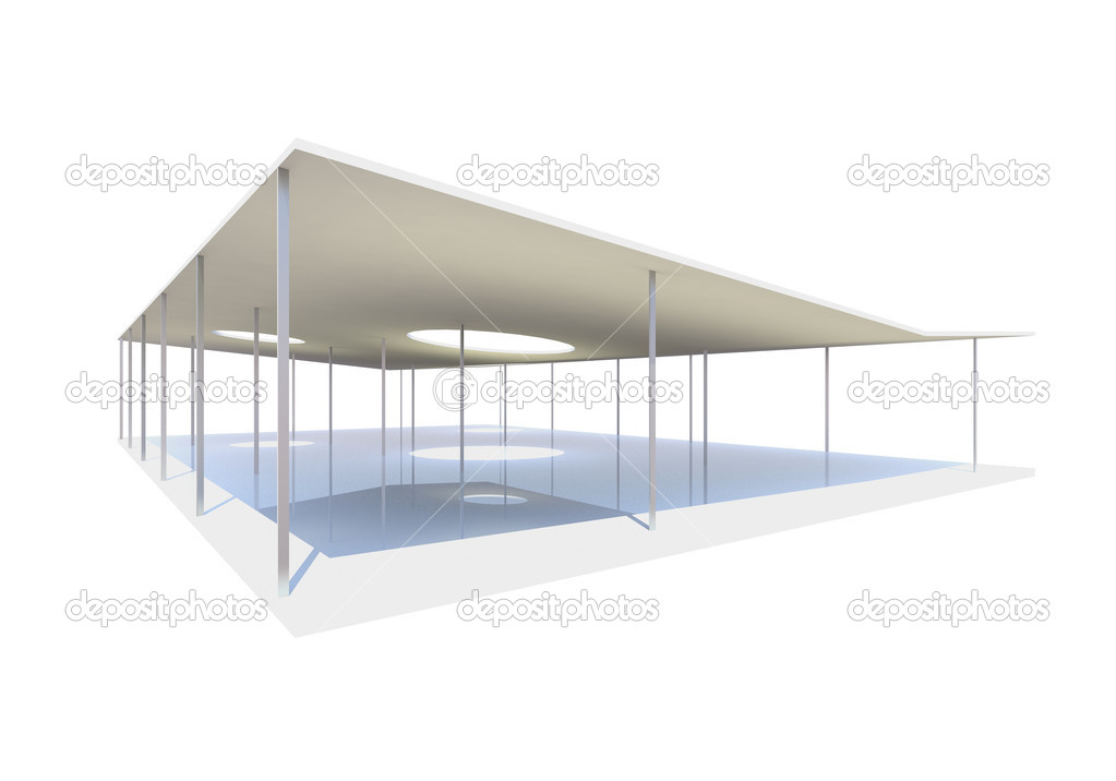 Conceptual modern building with column on white