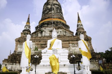Buda heykelleri, wat yai chai mongkol ayutthaya, Tayland