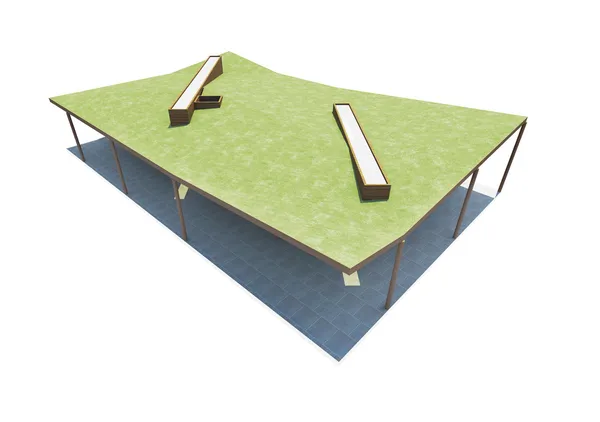 Grüne Dacharchitektur auf weißem Grund — Stockfoto