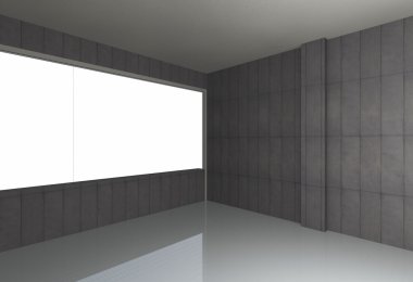 boş oda, çıplak beton duvar ve yansıtıcı kat
