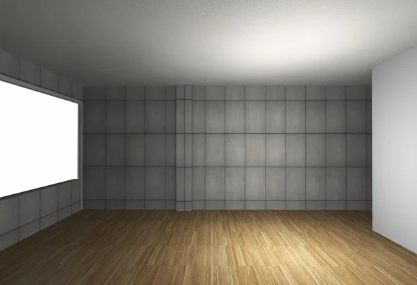 Lege ruimte met de blote betonnen muur en houten vloer — Stockfoto