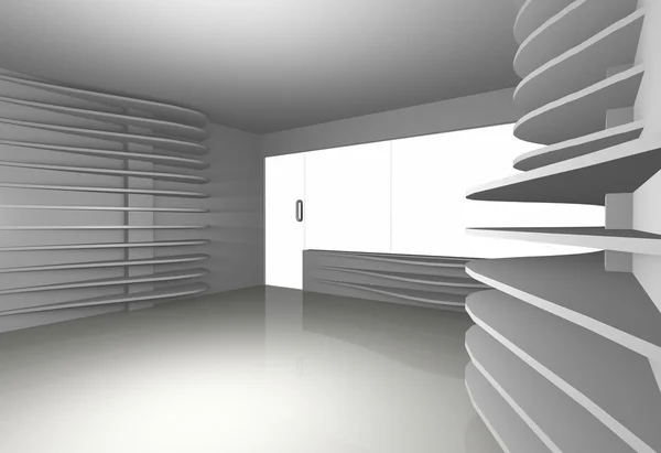 White curve shelfs in empty interior — Stock Photo, Image