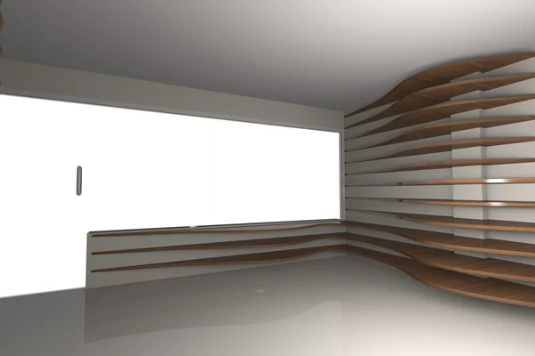 Estantes de madera curva en el interior vacío — Foto de Stock