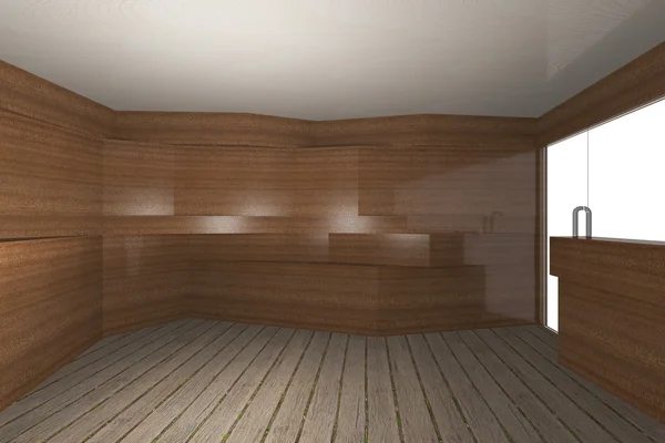 Interior con pared de madera y piso de madera de tablón —  Fotos de Stock