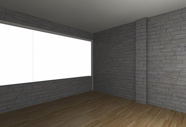 tuğla duvar ve ahşap zemin ile Oda