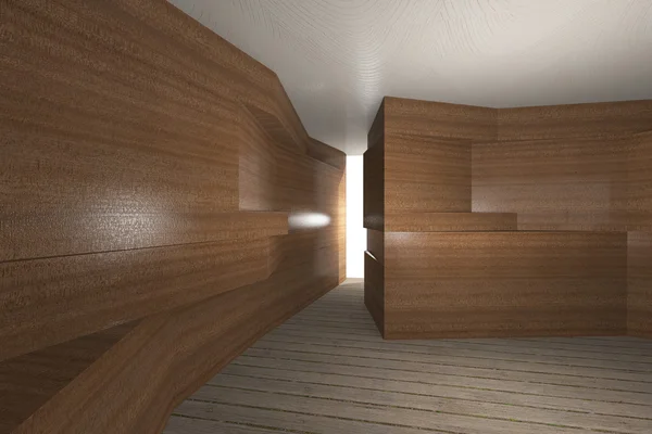 Interior futurista com parede de madeira — Fotografia de Stock