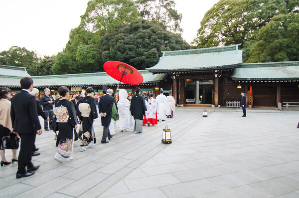 HARAJUKU,TOKYO - MARCH 25: Celebration of a typical wedding ceremony