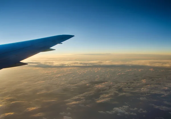 Wing aircraft at sunset — Stock Photo, Image