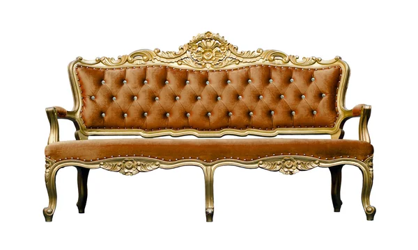 Vintage luksus brun sofa lenestol isolert på hvit – stockfoto