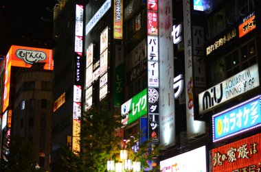 Tokyo, Japonya - 23 Kasım 2013: neon ışıkları shinjuku bölgesinde