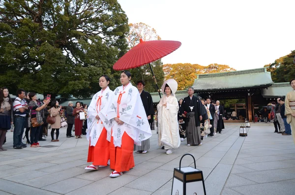 Tokyo, Japonsko nov 23: japonský svatební obřad v meiji jingu shrine — Stock fotografie