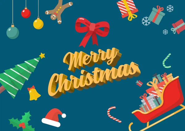 Merry Christmas Decorative Ornaments Postcard Text Greeting Card Vector Illustration — Stock Vector