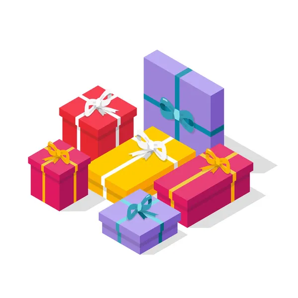 Montón Isométrico Cajas Regalo Ilustración Vectorial — Vector de stock