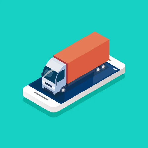 Cargo Truck Sullo Schermo Dello Smartphone Isometrico Illustrazione Vettoriale — Vettoriale Stock